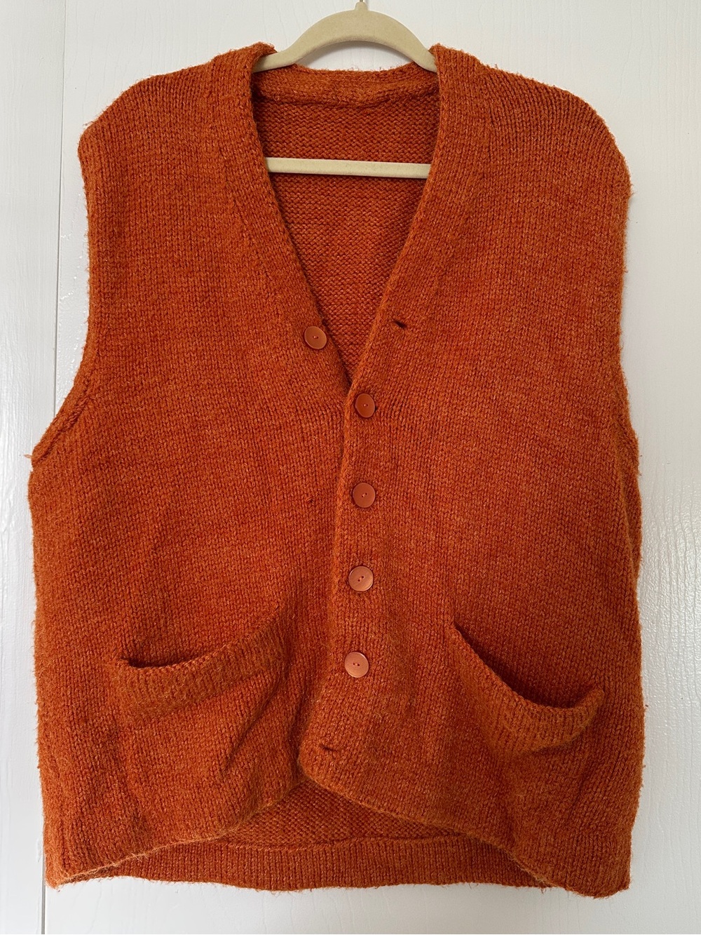 Handmade Orange Knit Button-Up Vest